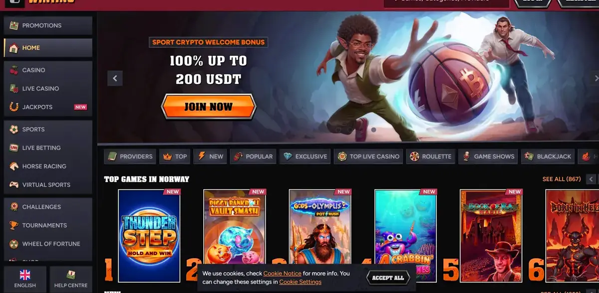 Wintino casino lobby screenshot